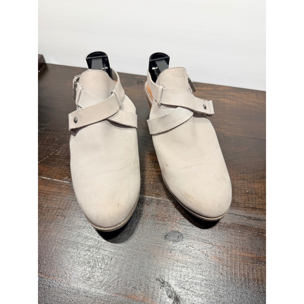 Coldwater Creek Nubuck Leather Mules Slides Gray Sz 8M Block‎ Heel Ankle Shoes